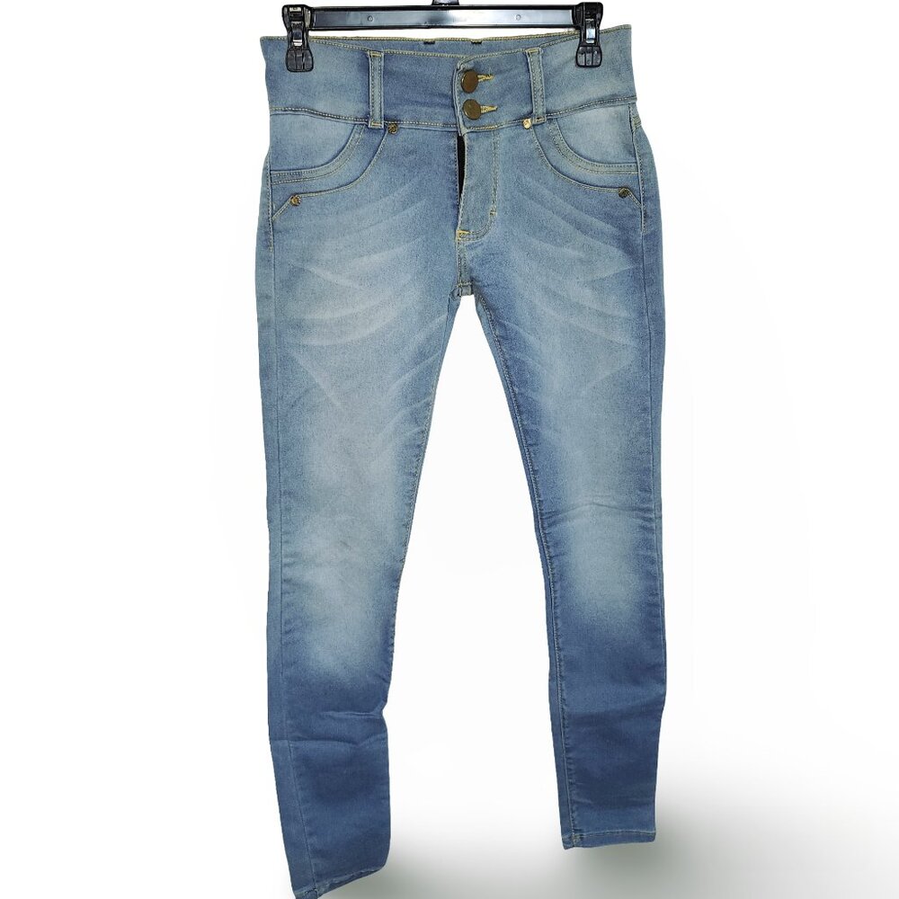 Girl's 18 Forever Light Wash High Waist Skinny Jeans with Triple Button Detail |